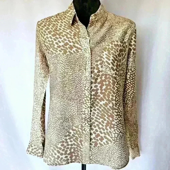 ✨Like New✨ Express Animal Print Slim Fit Portofino, Tan/White, Size S - Picture 6 of 9